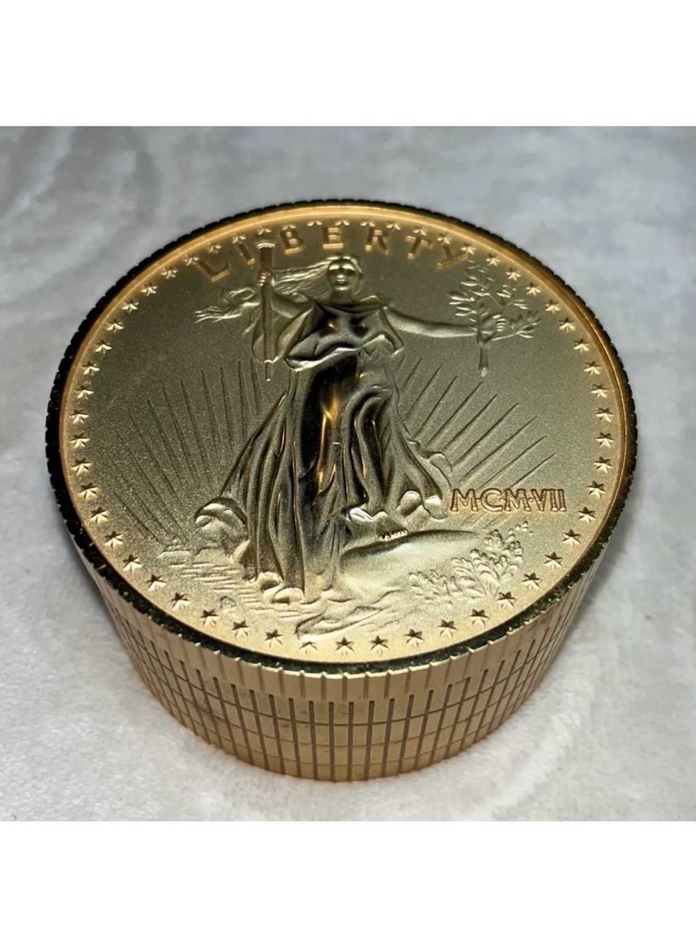 BULOVA Gold-Tone Round Coin Trinket Box - Women Accessories